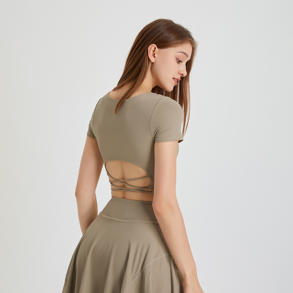 Geribbelde crop top met vierkante halslijn