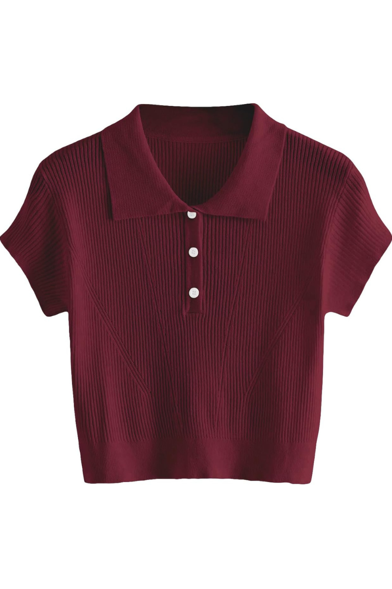 Gebreide polotop met korte mouwen en knopen