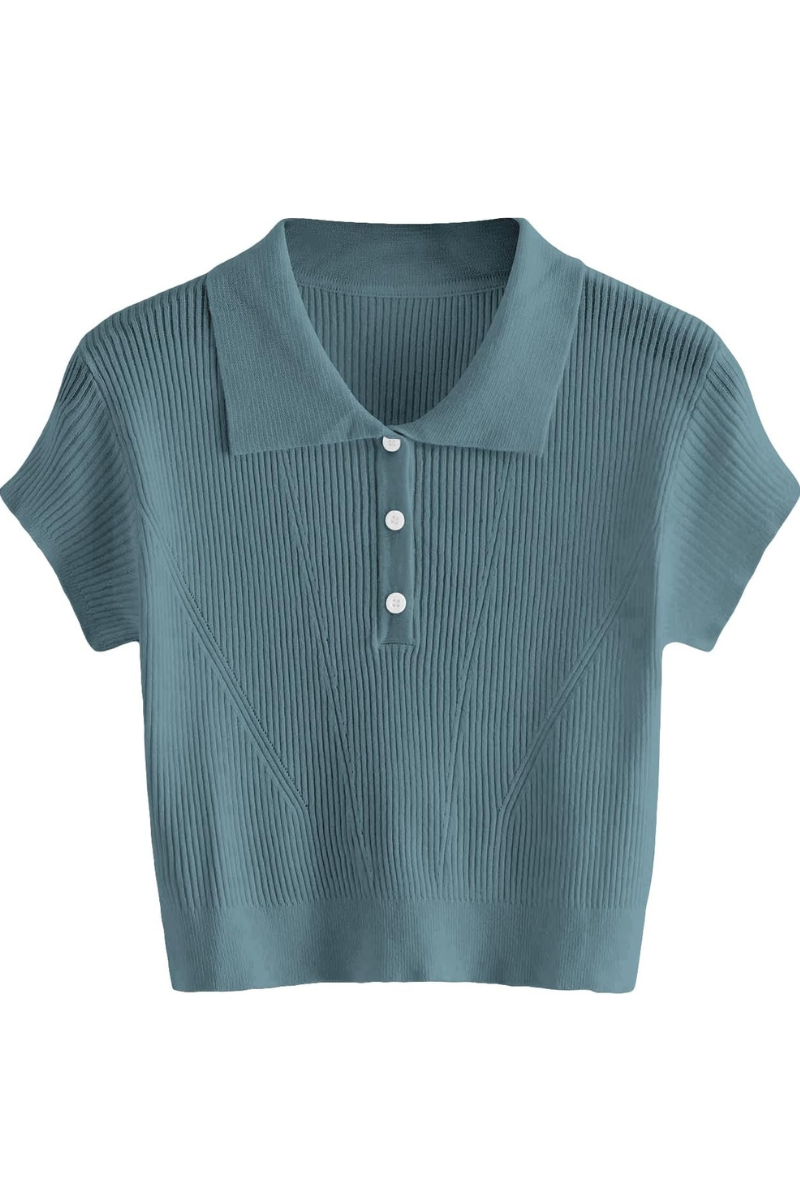 Gebreide polotop met korte mouwen en knopen
