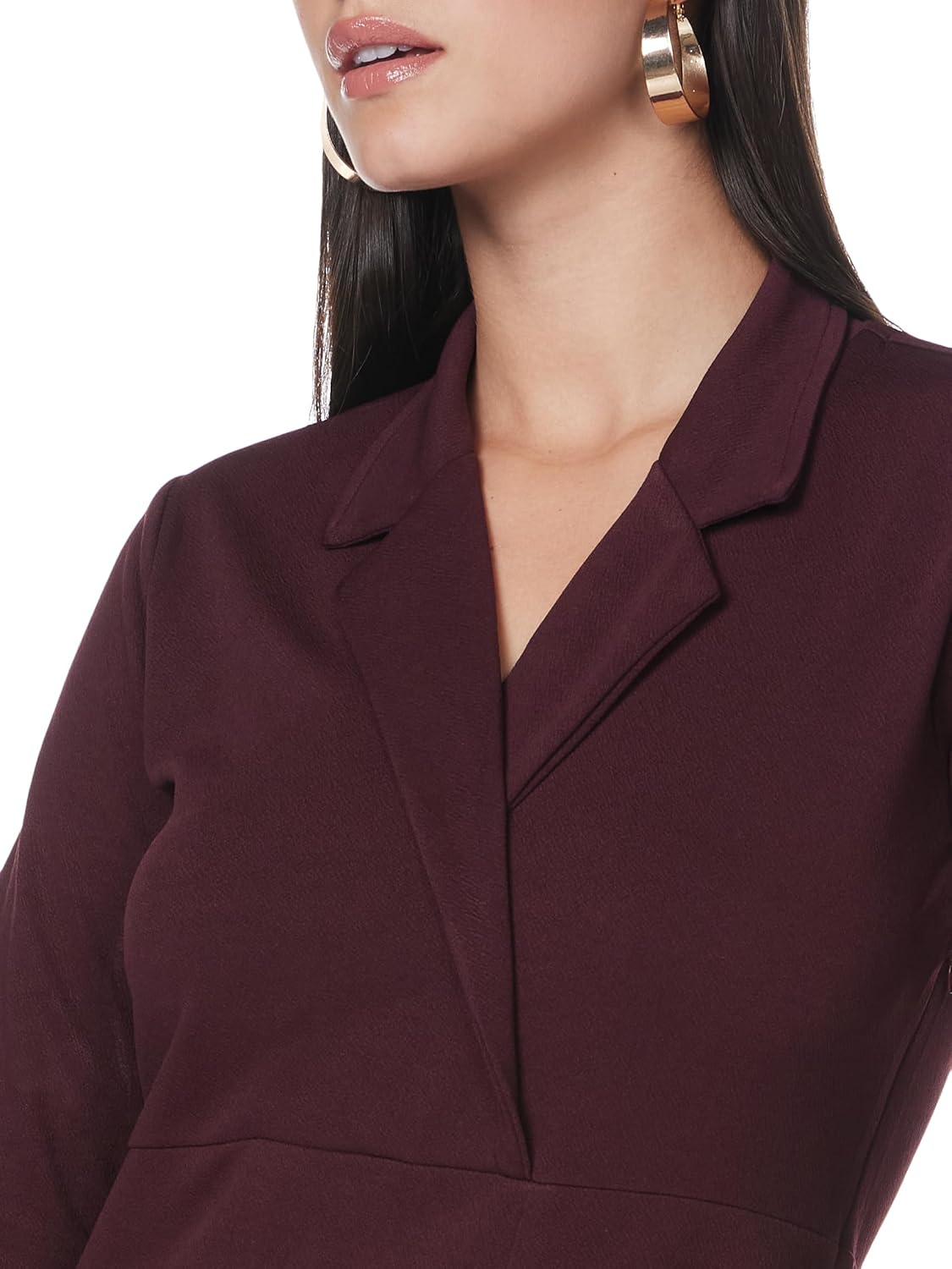 Bourgondische maxi-jurk met kraag en split