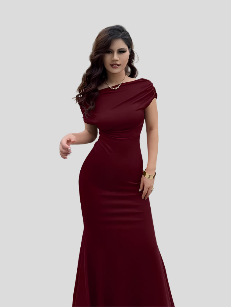 Elegante lange avondjurk met gedrapeerde taille
