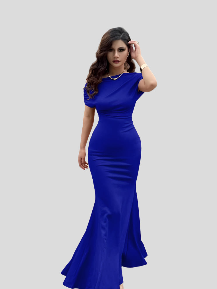 Elegante lange avondjurk met gedrapeerde taille