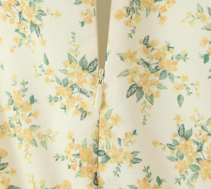 Gele Mini Jurk met Bloemenprint en Pofmouwen