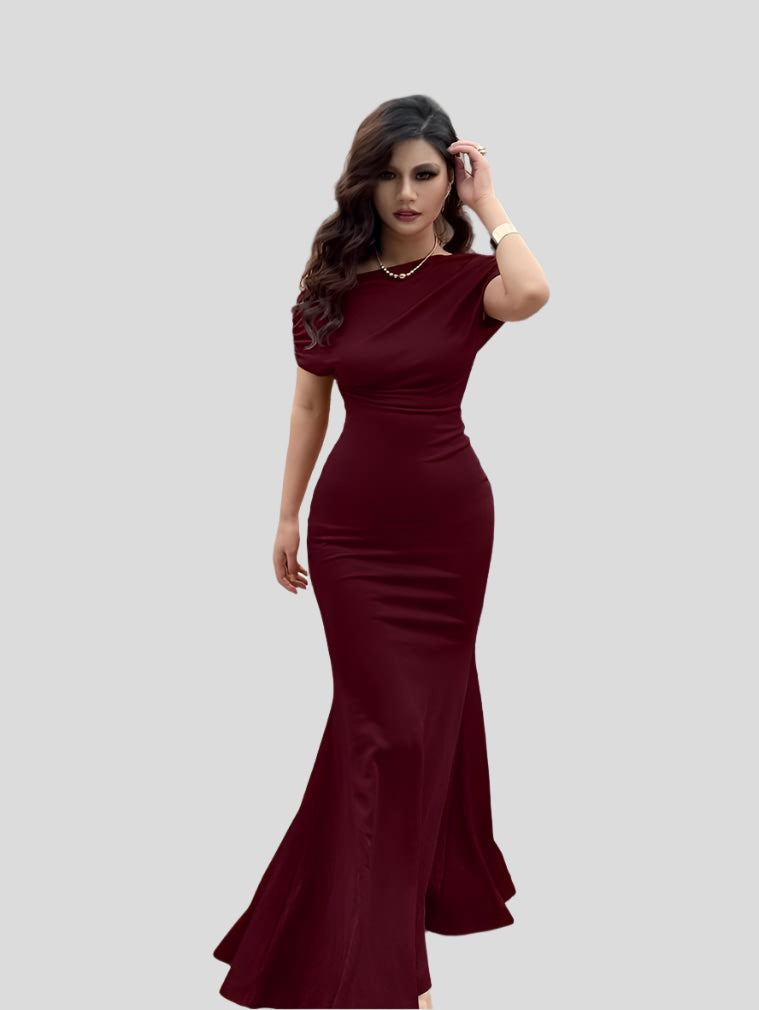 Elegante lange avondjurk met gedrapeerde taille