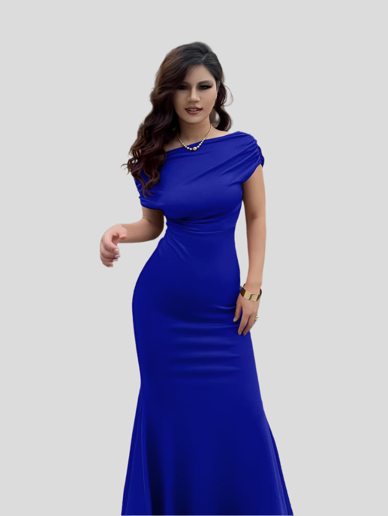 Elegante lange avondjurk met gedrapeerde taille
