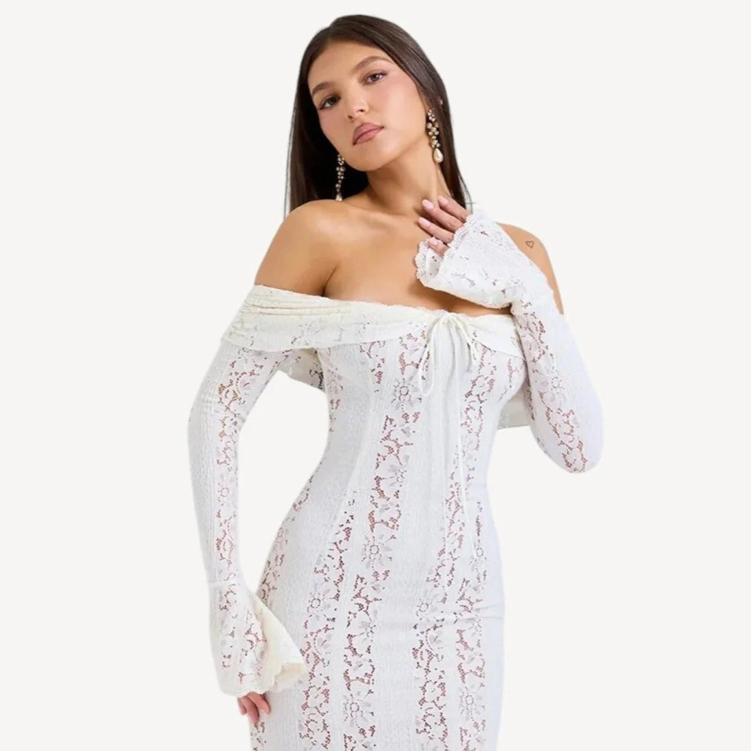 Witte Maxi Jurk met Bloemenkant