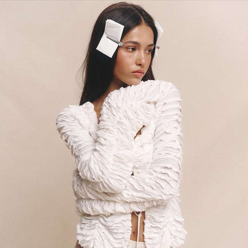 Vit cardigan med utskärning och knytband