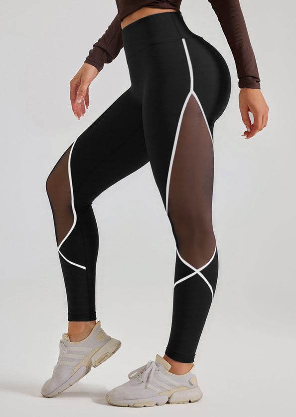 Zwarte Legging met Witte Accenten en Mesh Details
