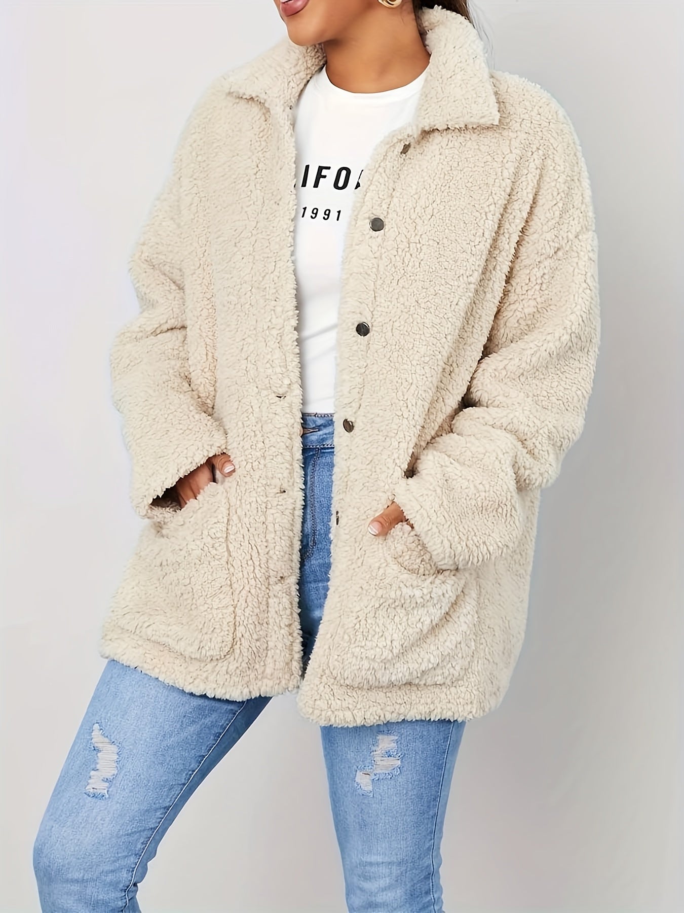Beige varm mjuk fleecejacka