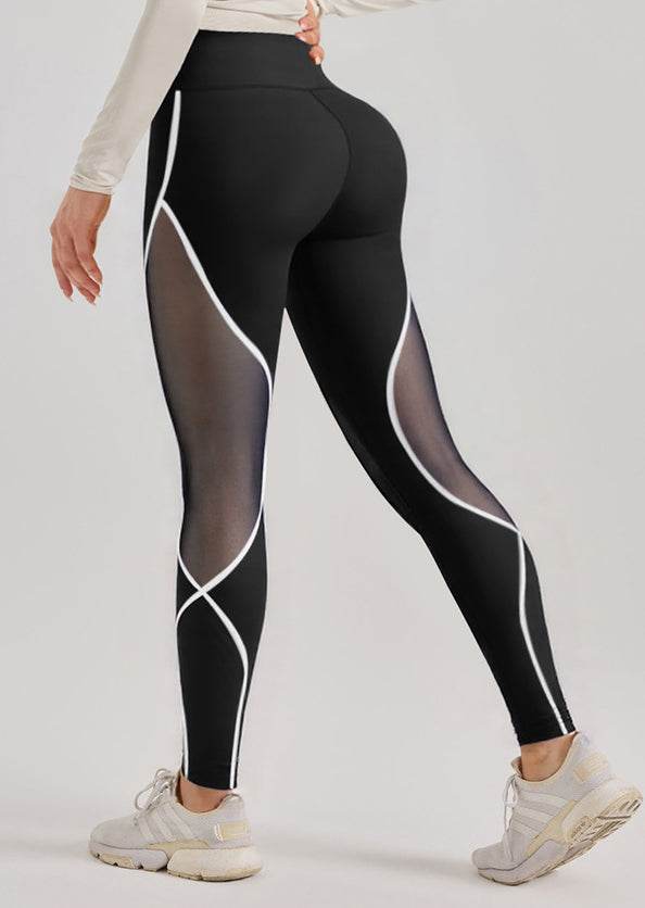 Zwarte Legging met Witte Accenten en Mesh Details