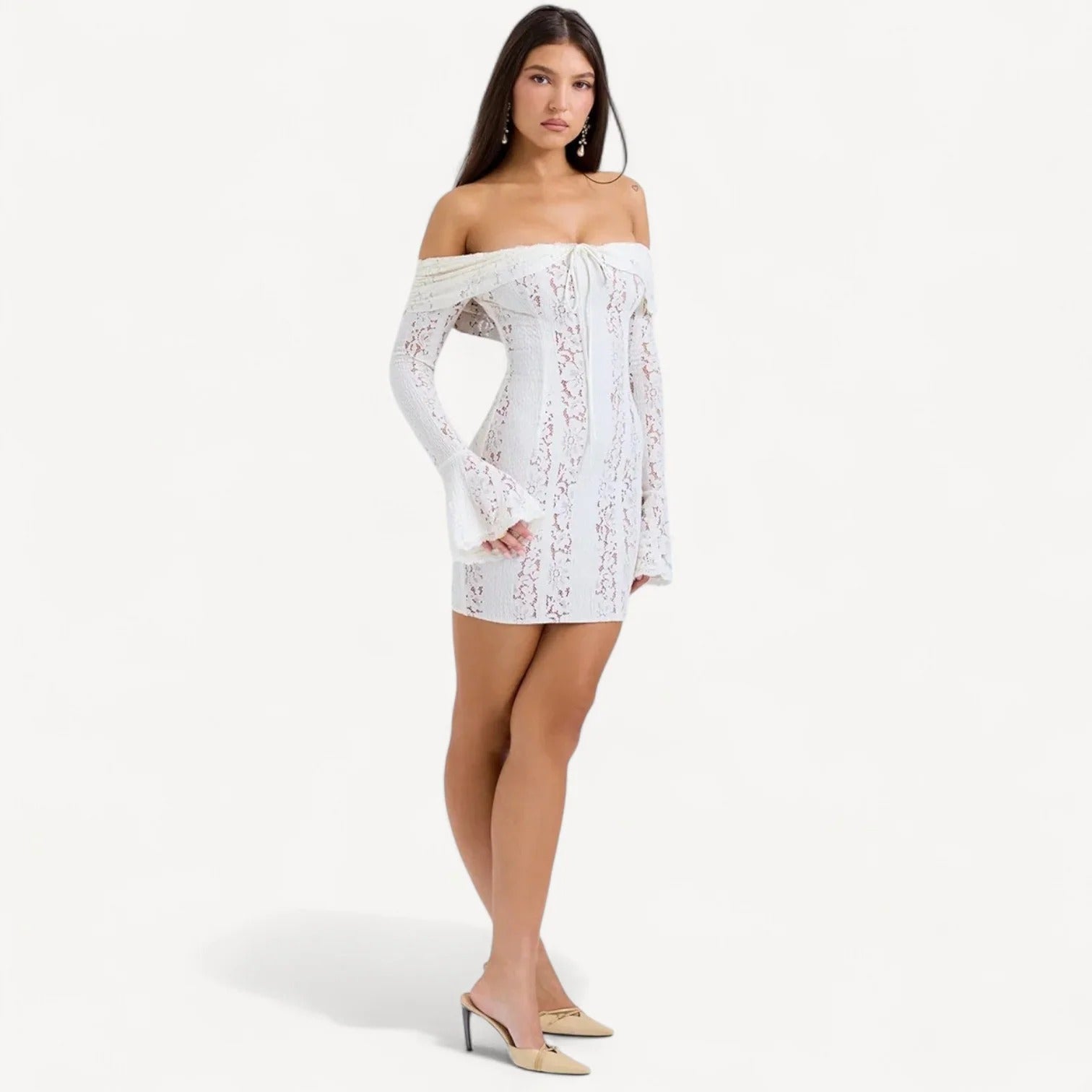 Witte Mini Jurk met Bloemenkant
