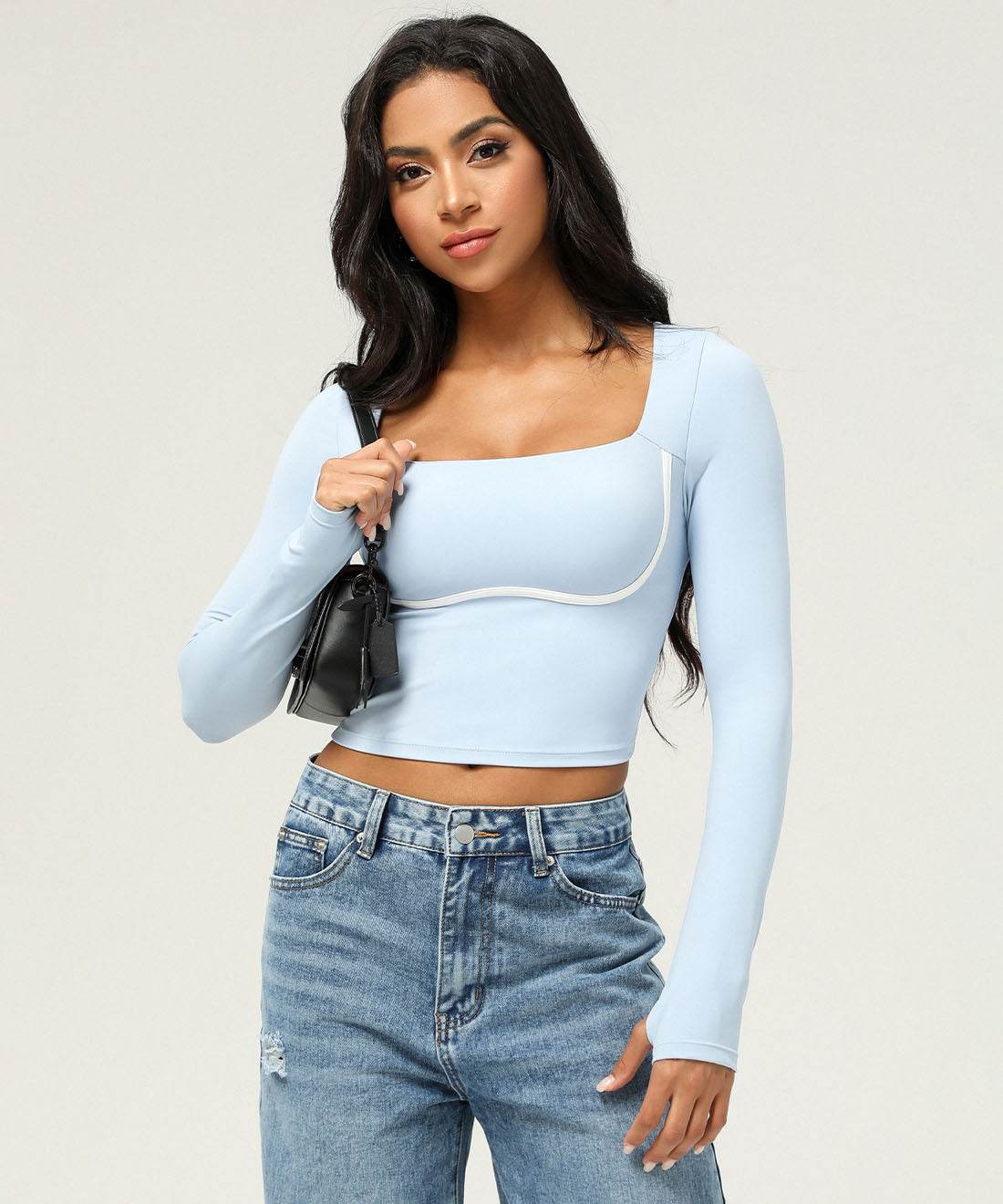 Cropped Top met Lange Mouwen en Contrastdetail