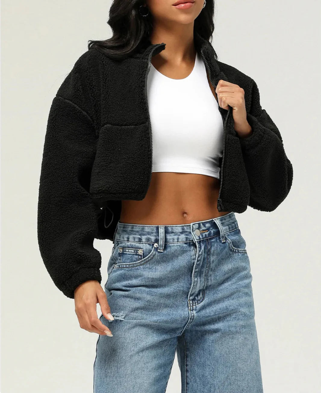 Tjock fleecetoppjacka i plysch