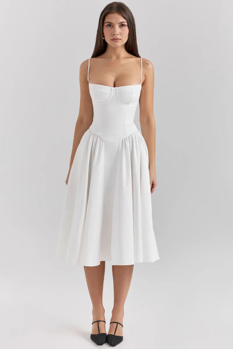 Corset Midi Jurk met Spaghettibandjes