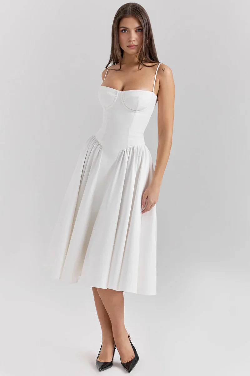 Corset Midi Jurk met Spaghettibandjes