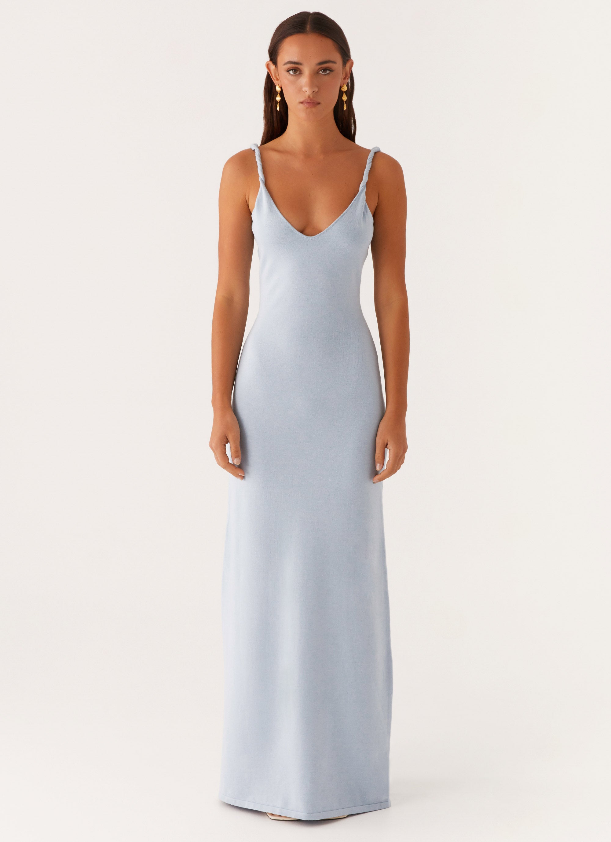 Lichtblauwe maxi-jurk met smalle bandjes