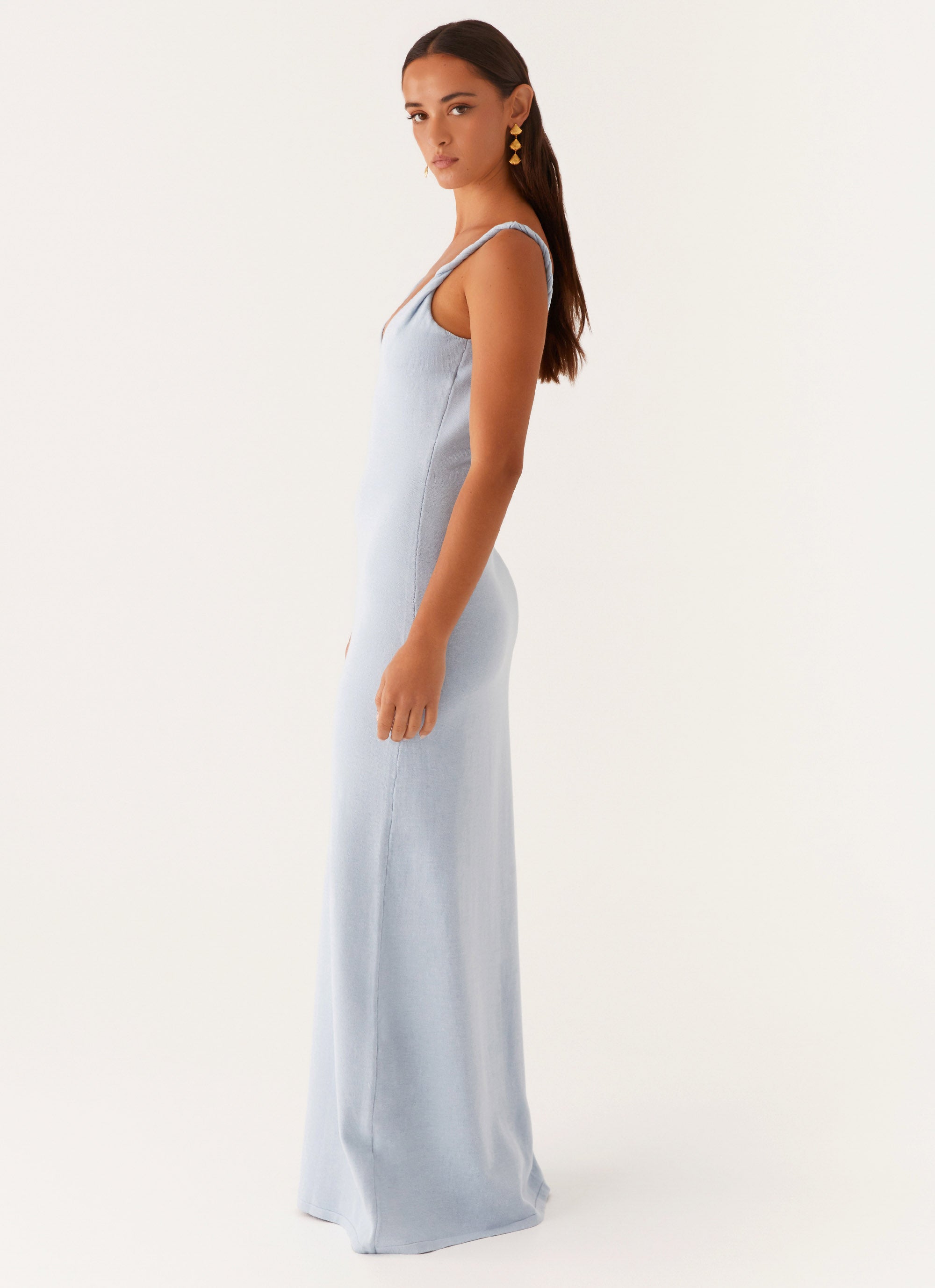 Lichtblauwe maxi-jurk met smalle bandjes