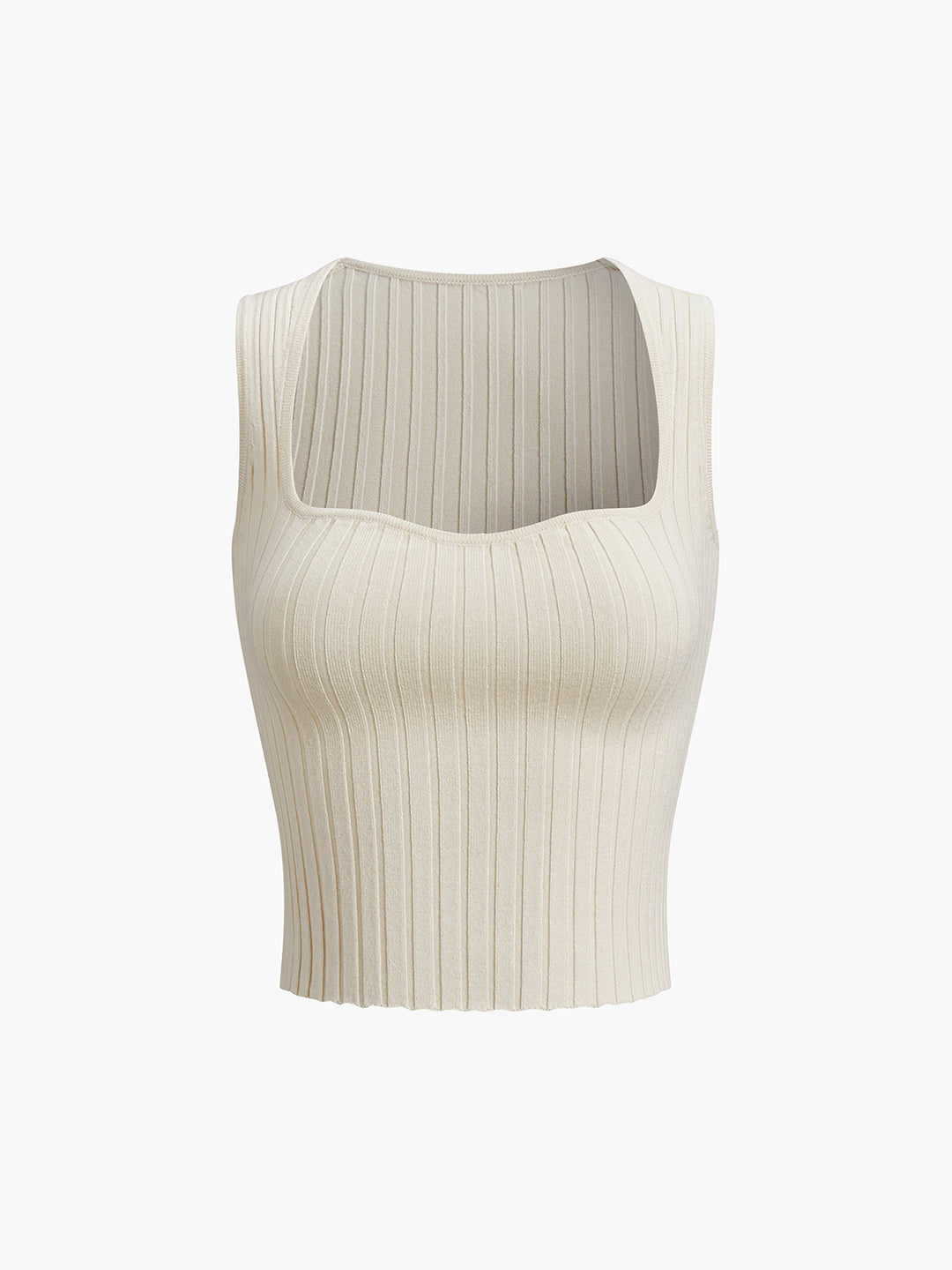 Geribbelde cropped tanktop met vierkante halslijn