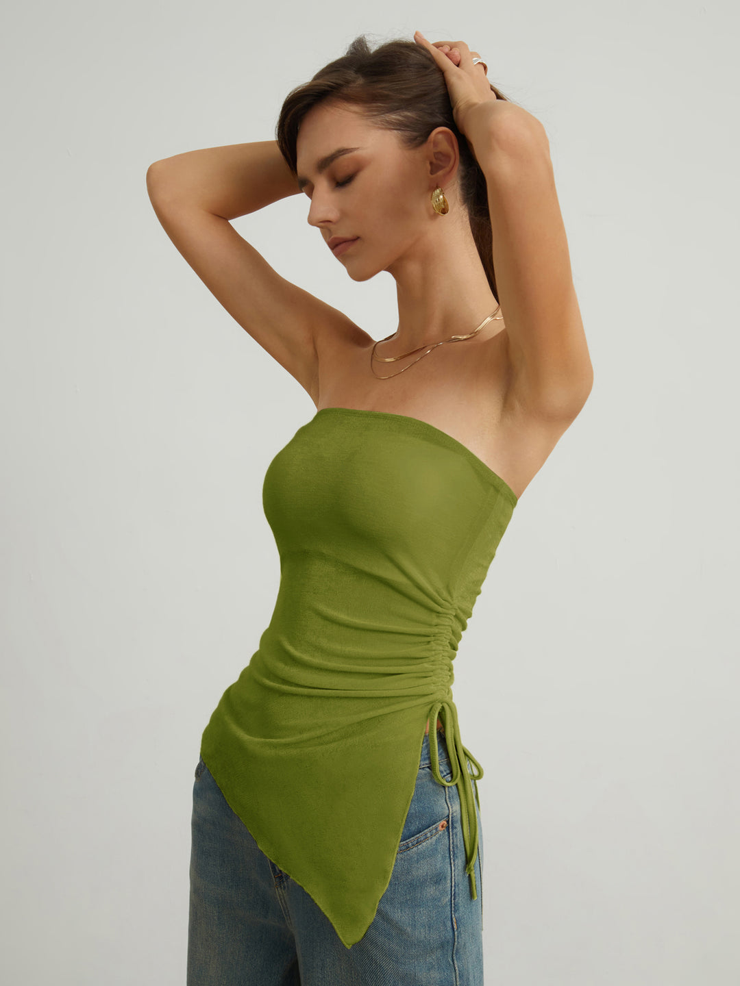 Strapless asymmetrische top met gerimpelde details