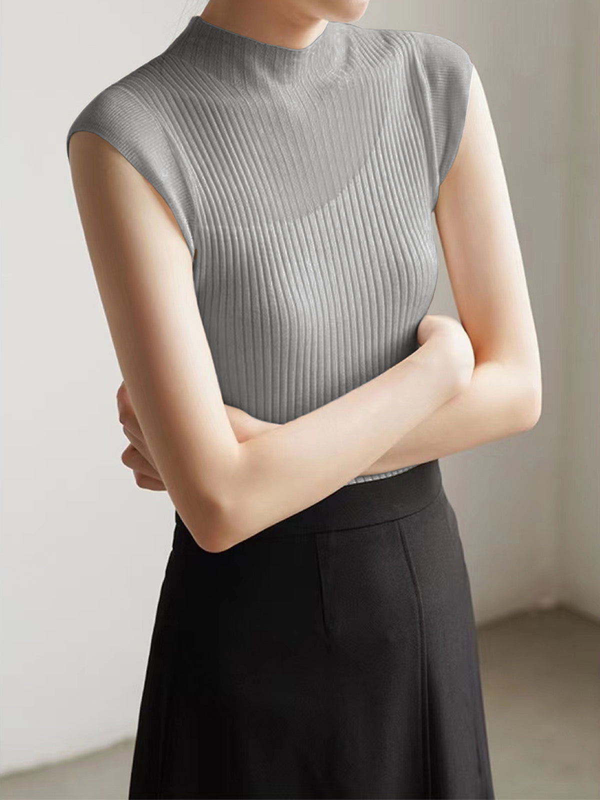 Mouwloos geribbeld topje met mesh detail