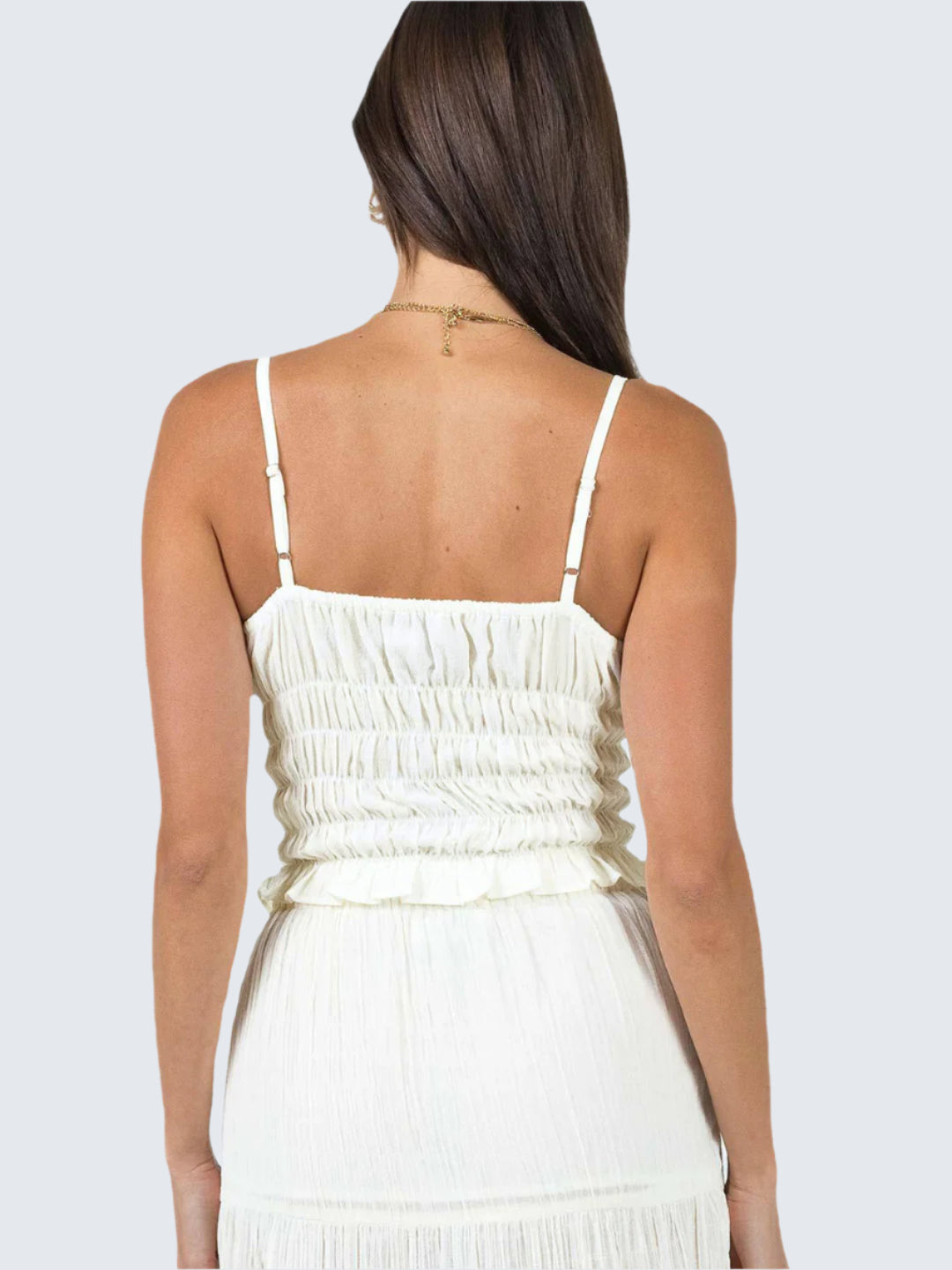Witte gerimpelde top met ruches