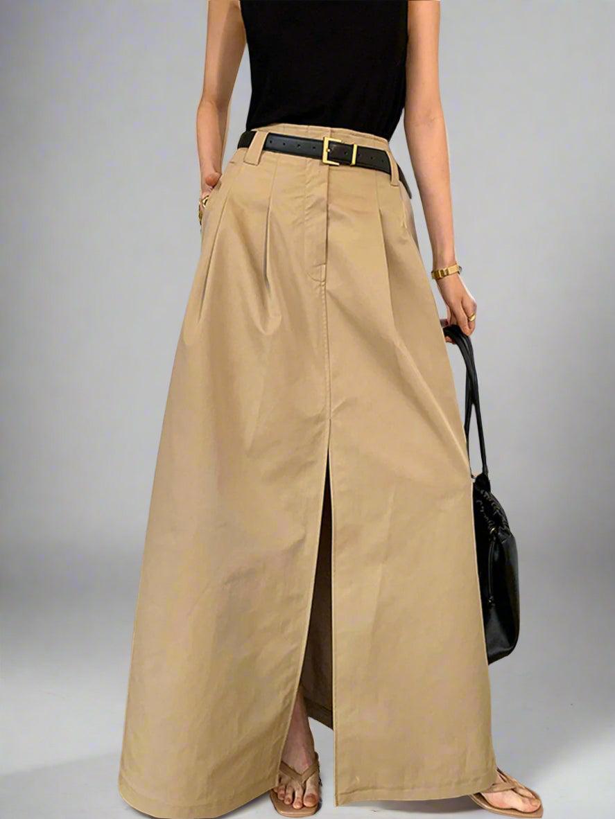 Elegante Maxi-Rok met Hoge Taille en Voorsplit