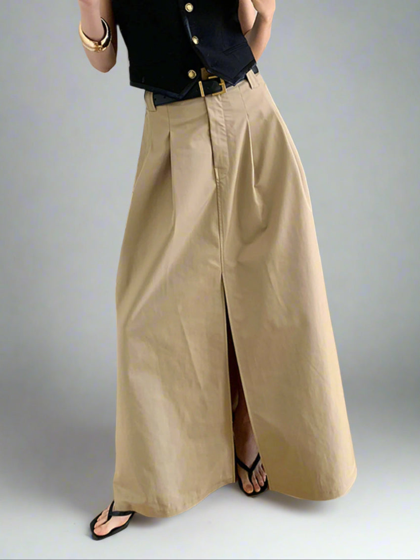 Elegante Maxi-Rok met Hoge Taille en Voorsplit