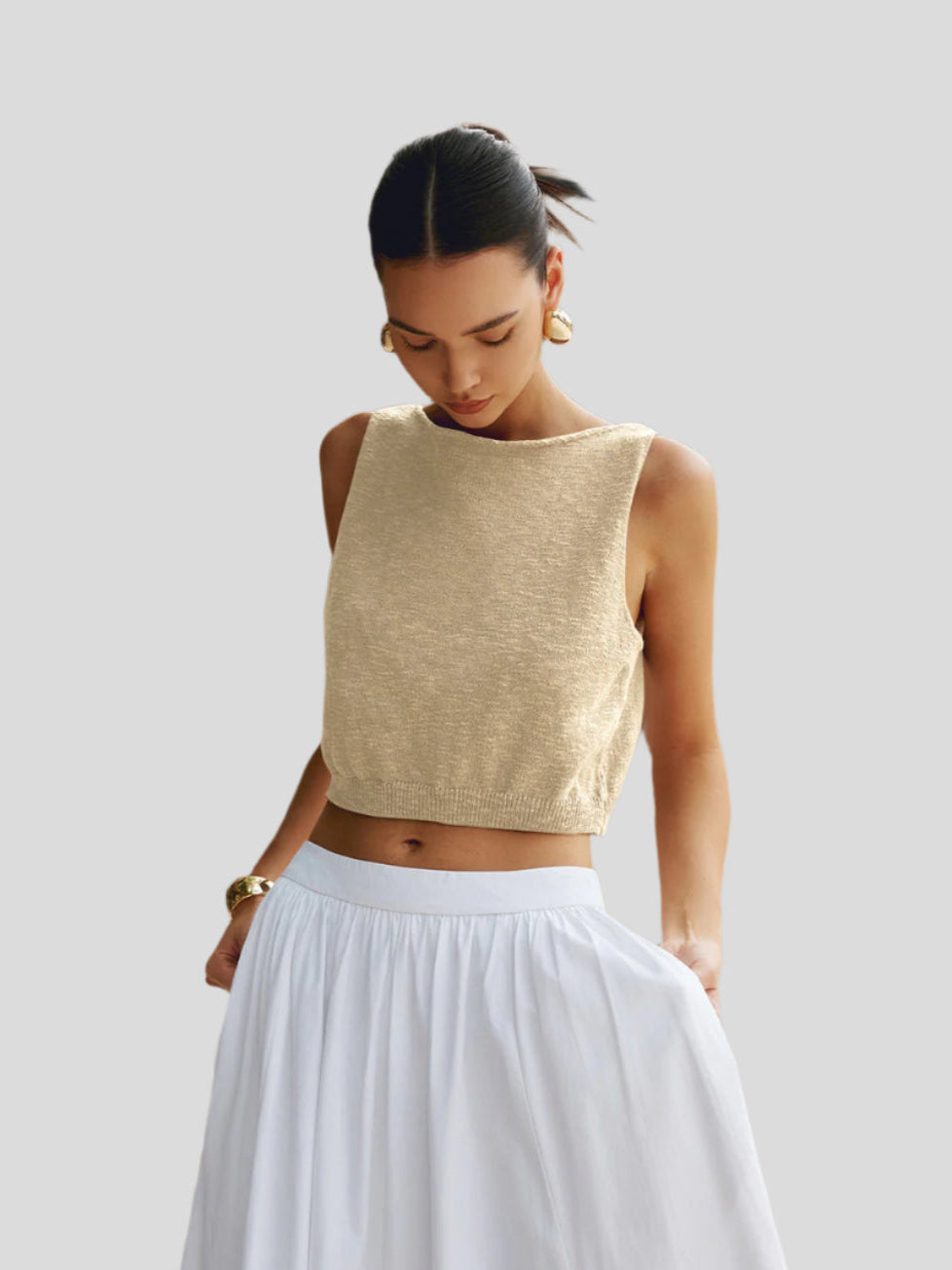 Mouwloze geribbelde crop top