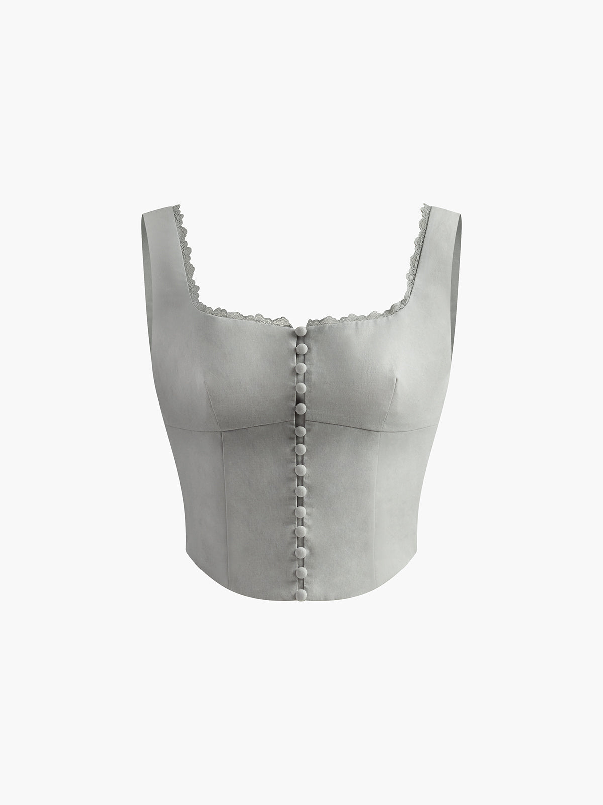 Witte korsettop met knoopdetails en kanten rand