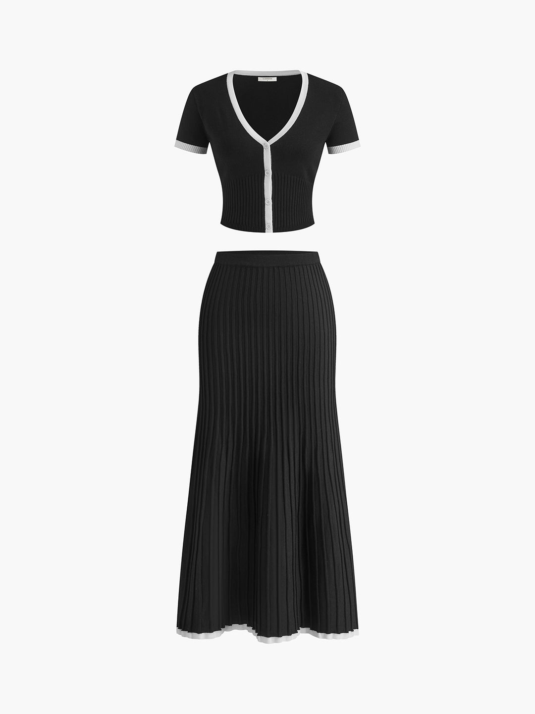 Gebreide set met top en geplooide rok