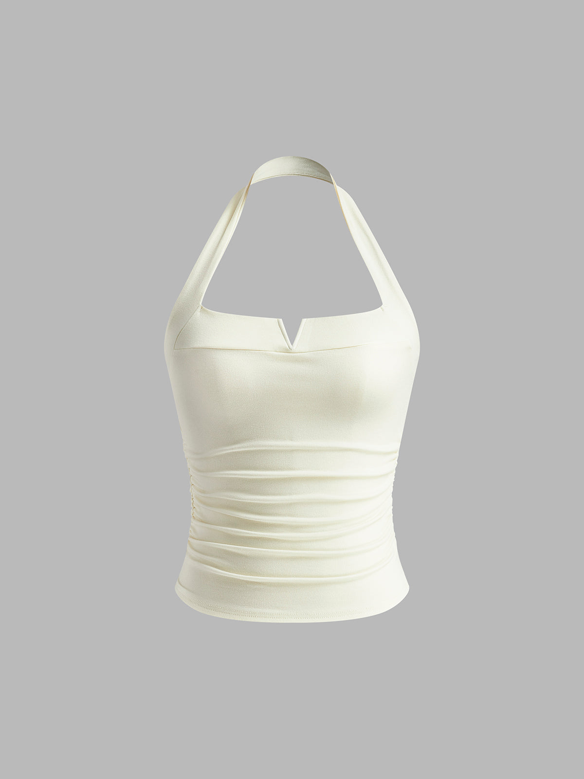 Witte halternektop met gerimpelde details