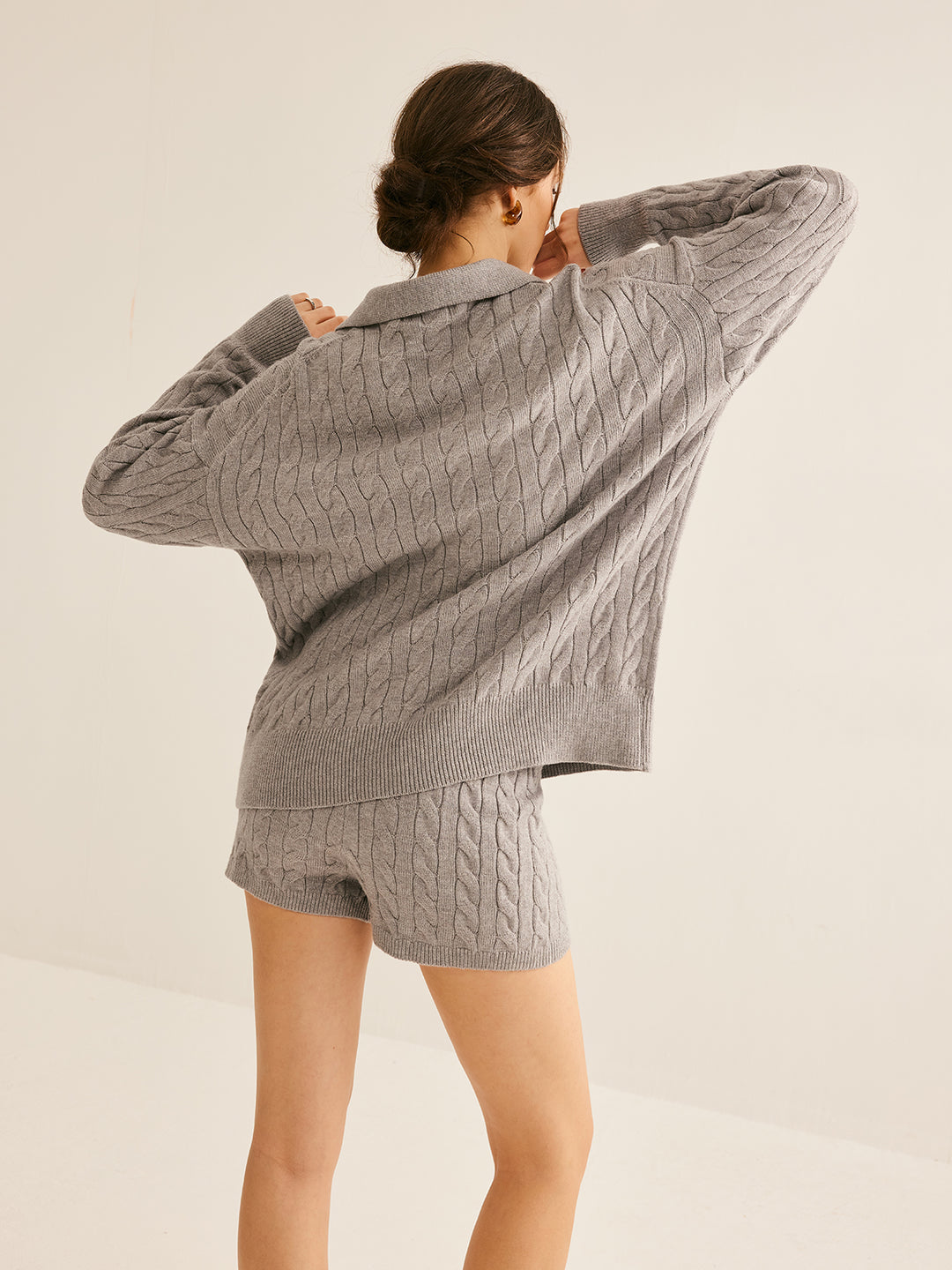 Grijze kabelgebreide shorts