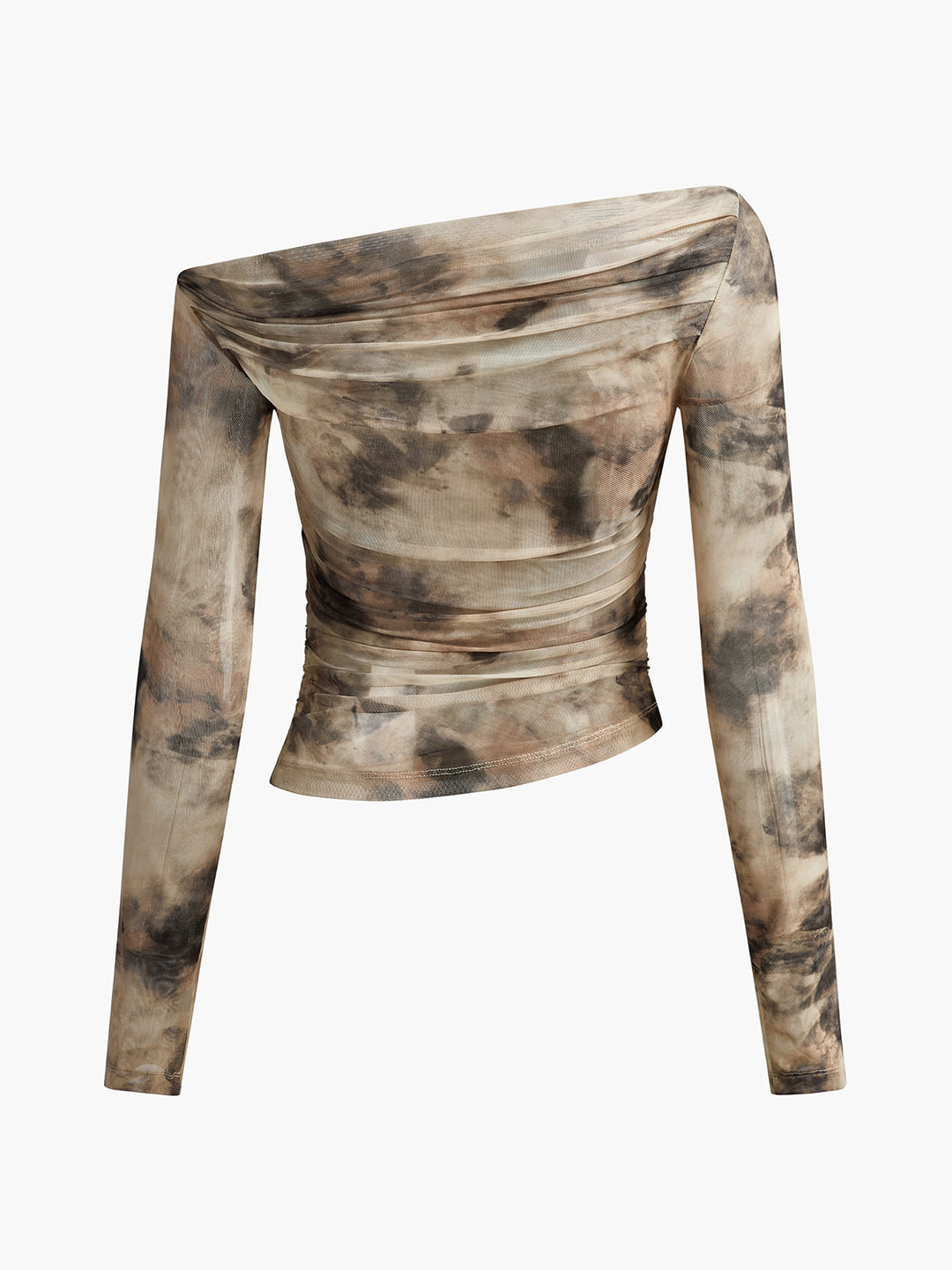 Bruine tie-dye off-shoulder top met lange mouwen