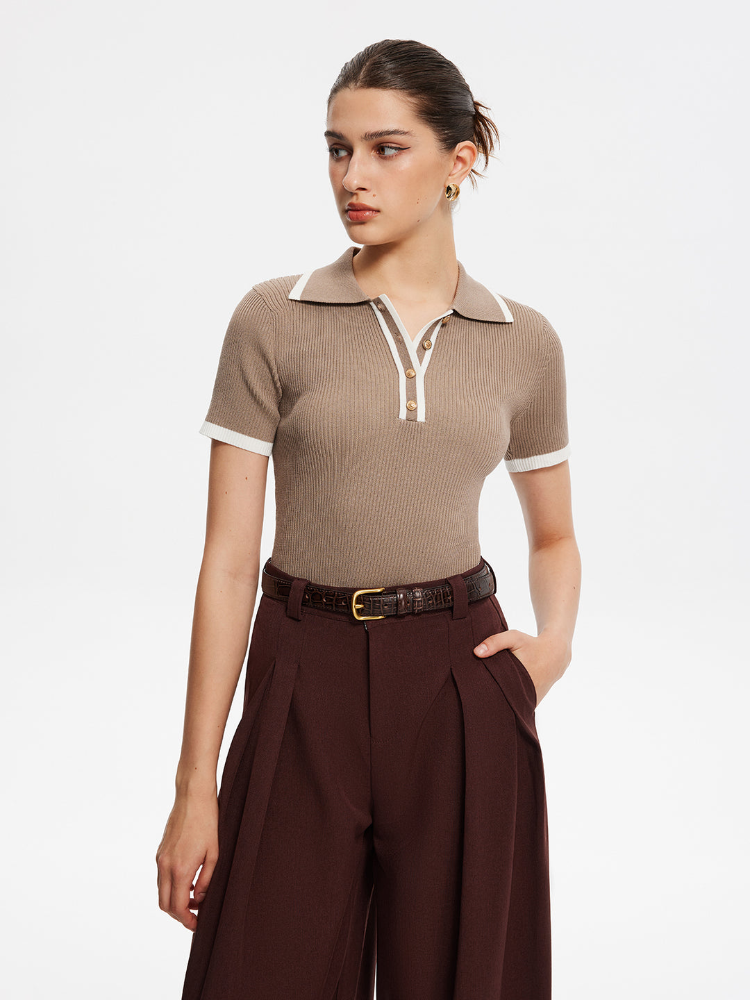 Geribbeld poloshirt met contrastdetails