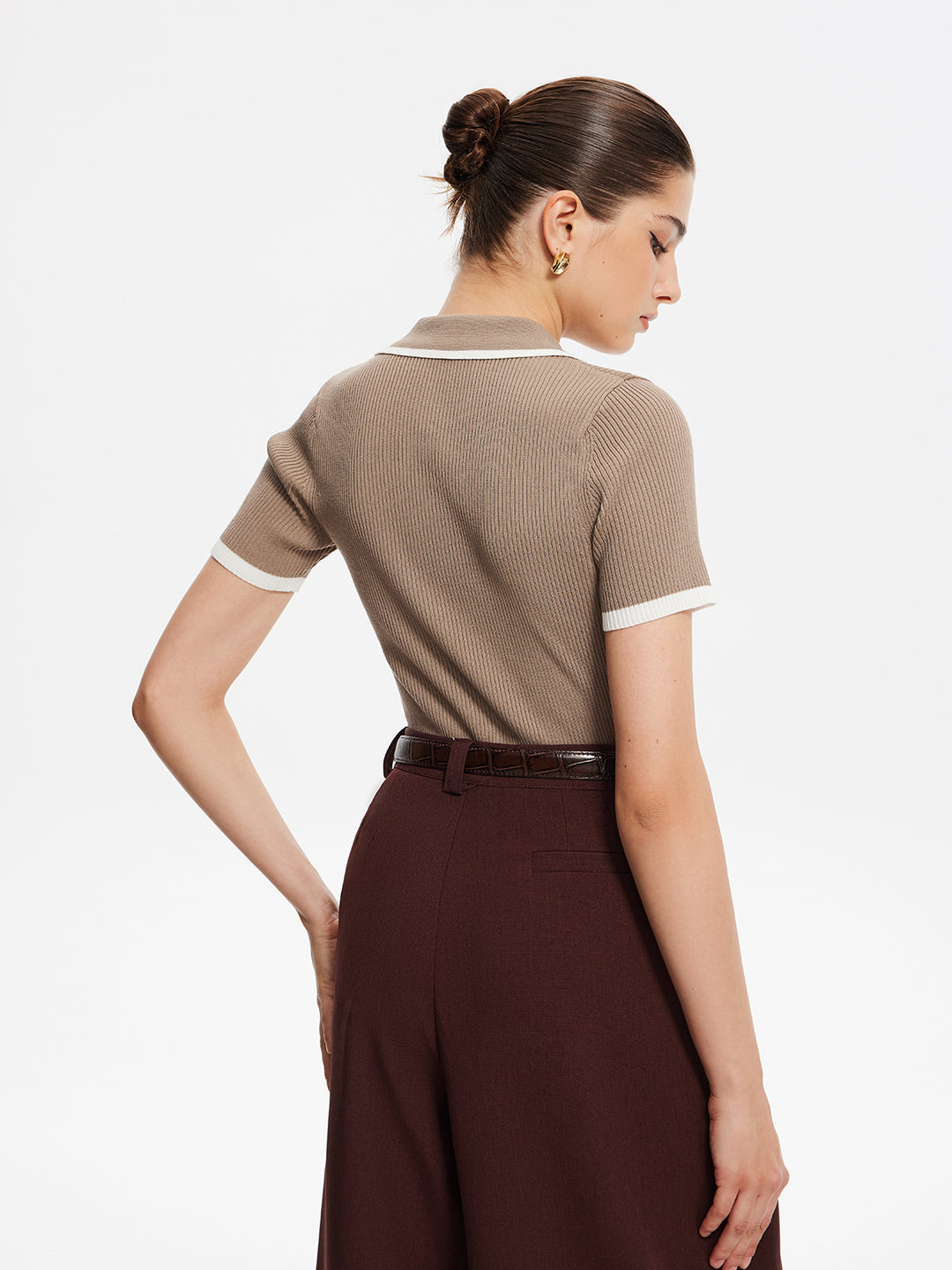 Geribbeld poloshirt met contrastdetails