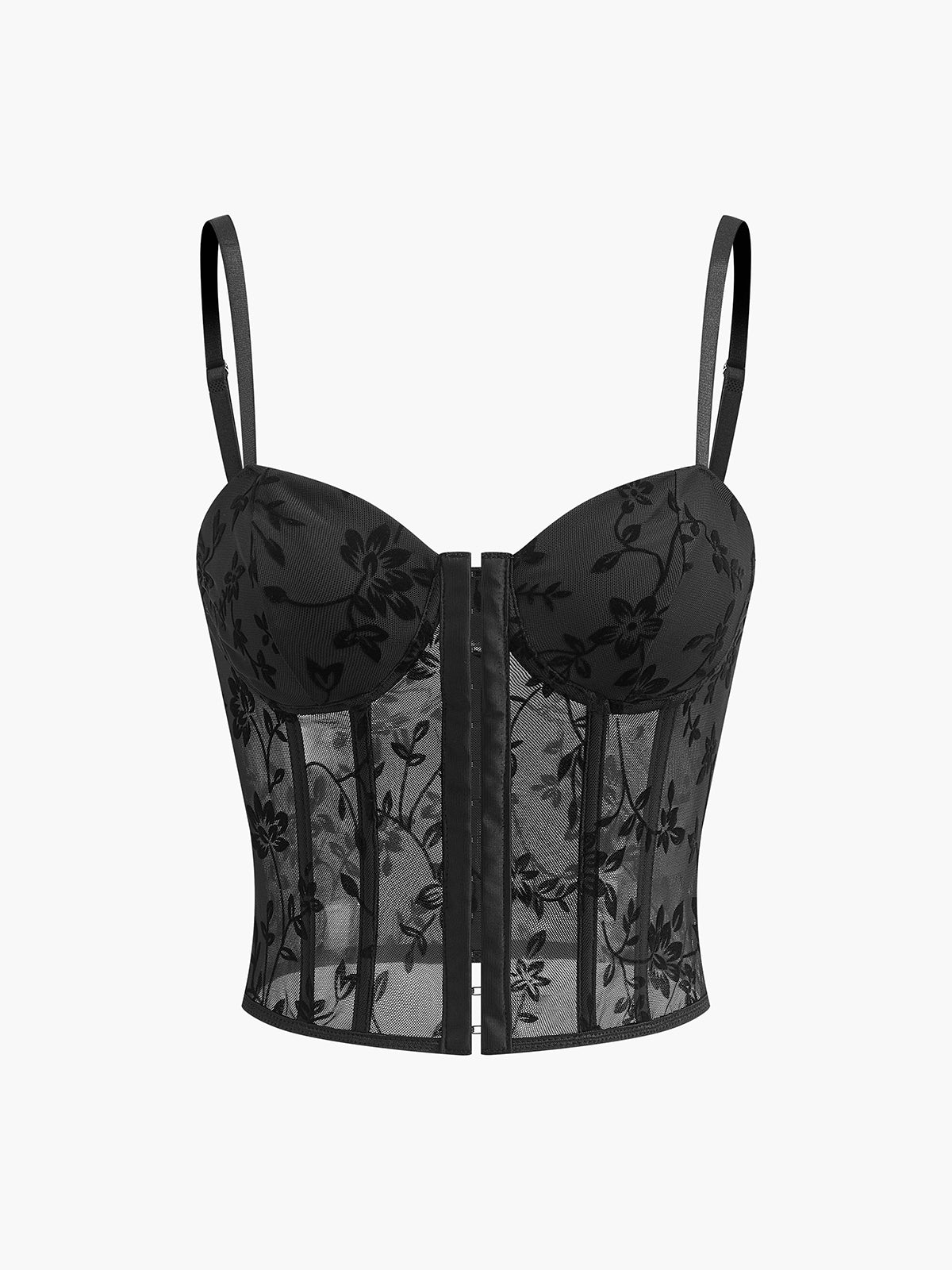 Zwart bloemen mesh korset