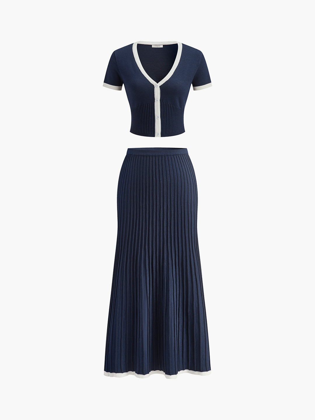 Gebreide set met top en geplooide rok