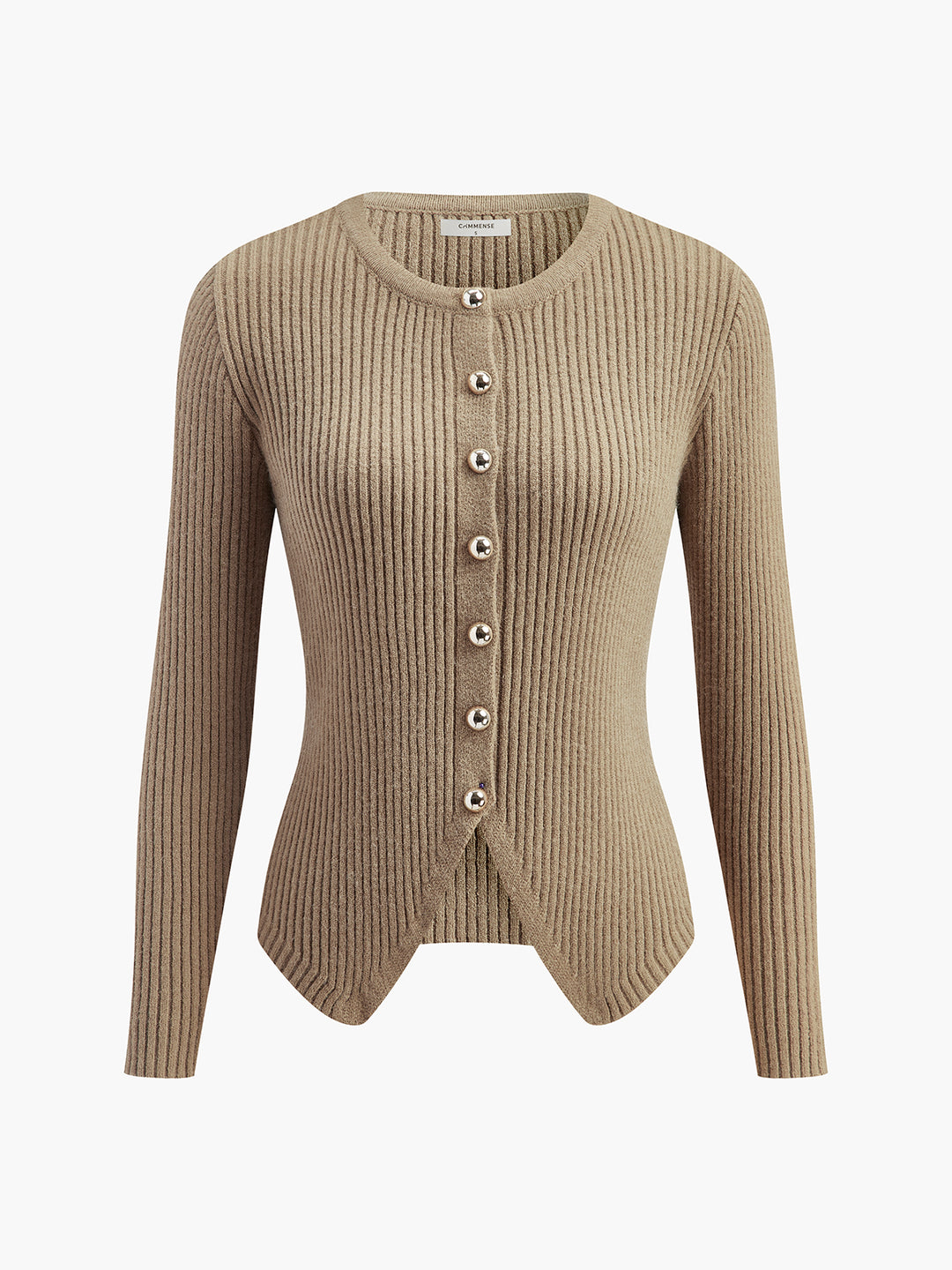 Geribbeld vest met parelknoopjes