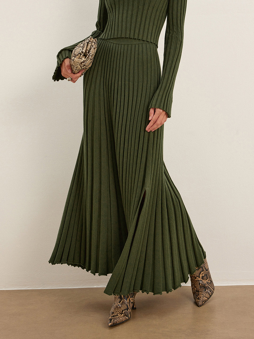 Ribbelset met Lange Mouwen Top en Maxi-Rok