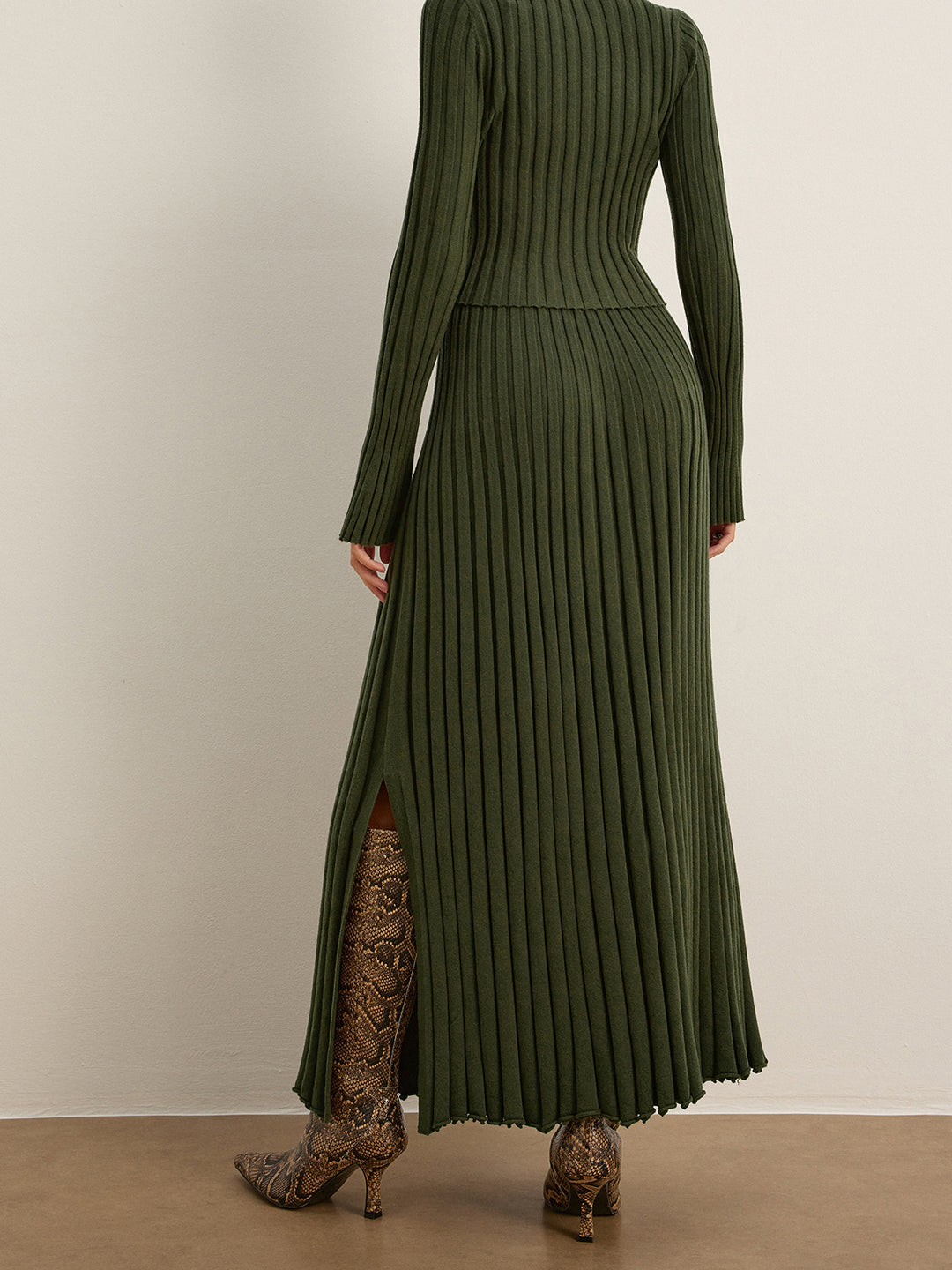 Ribbelset met Lange Mouwen Top en Maxi-Rok