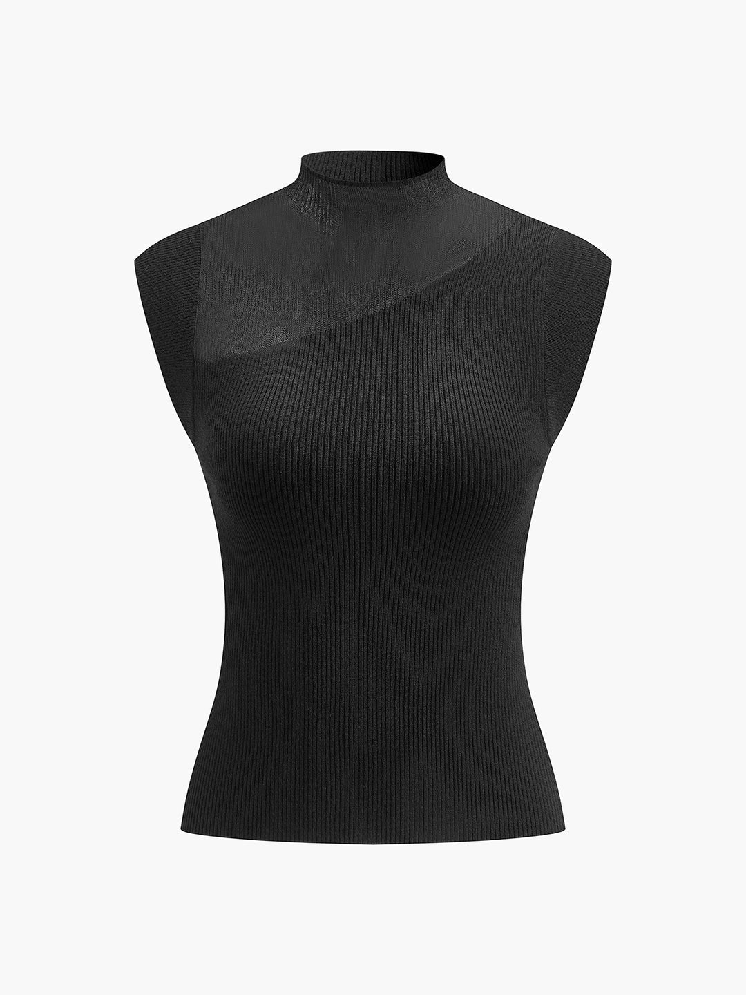 Mouwloos geribbeld topje met mesh detail