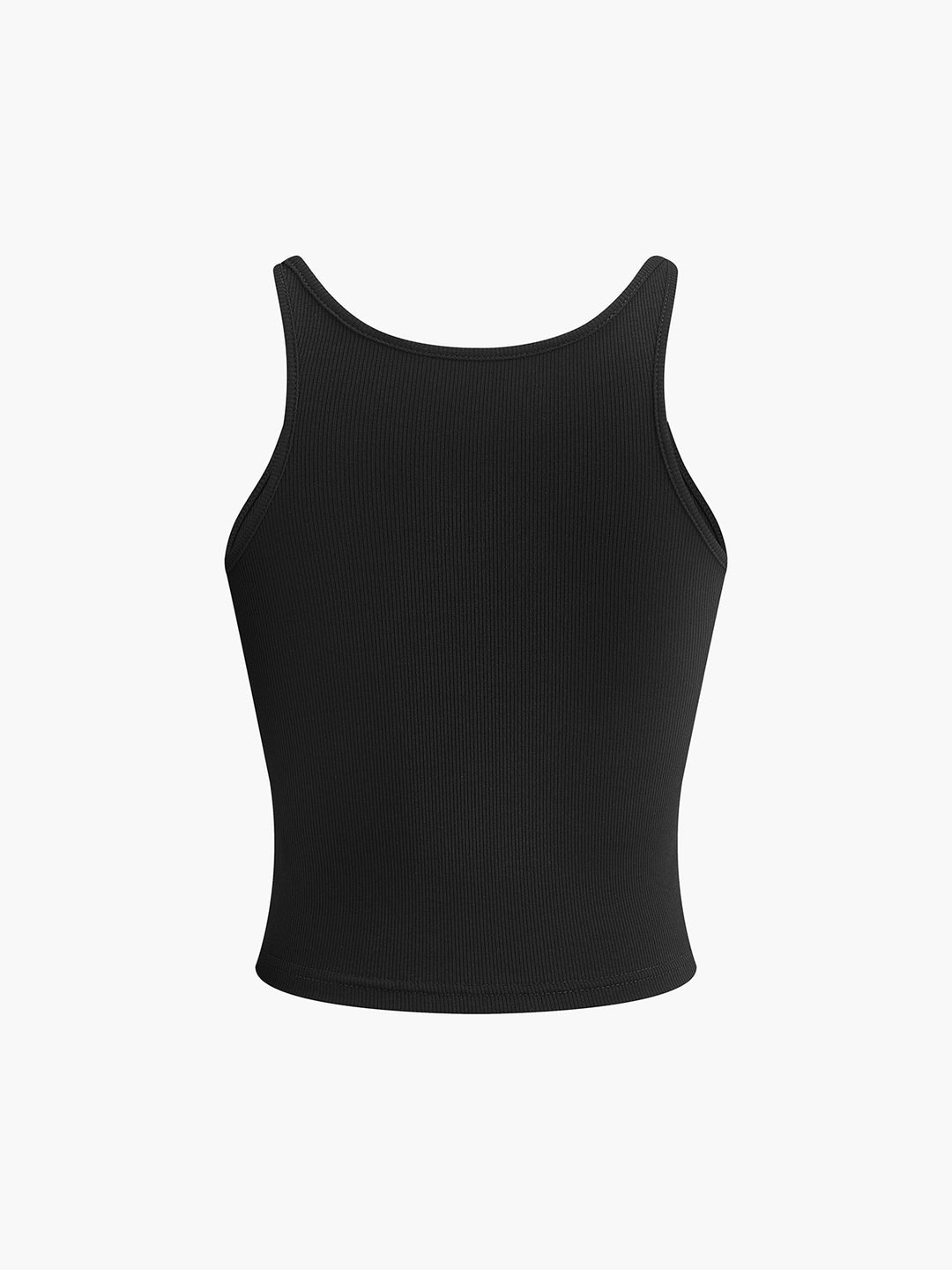 Geribbeld tanktopje met knoopdetails op de schouders