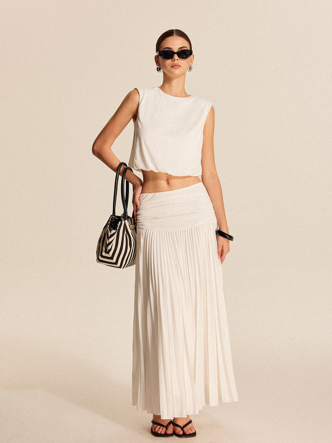 Set van geplooide top en maxi-rok