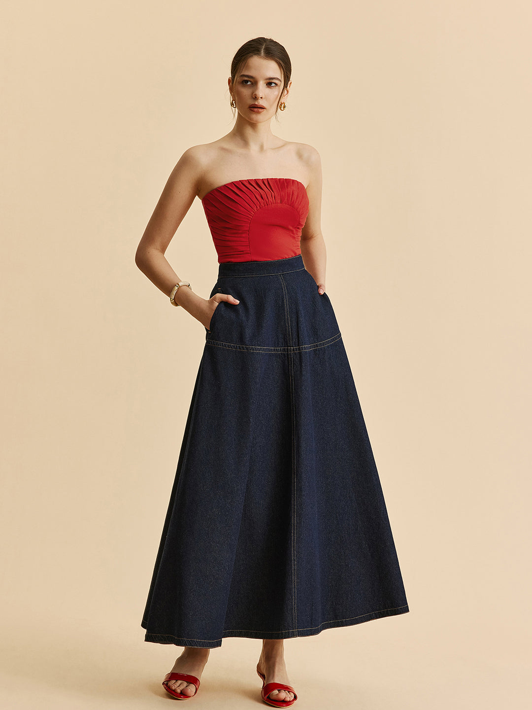 Donkerblauwe Denim Maxi-Rok