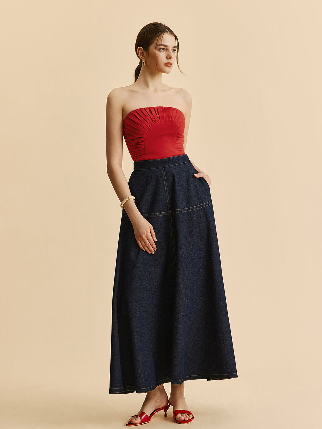 Donkerblauwe Denim Maxi-Rok