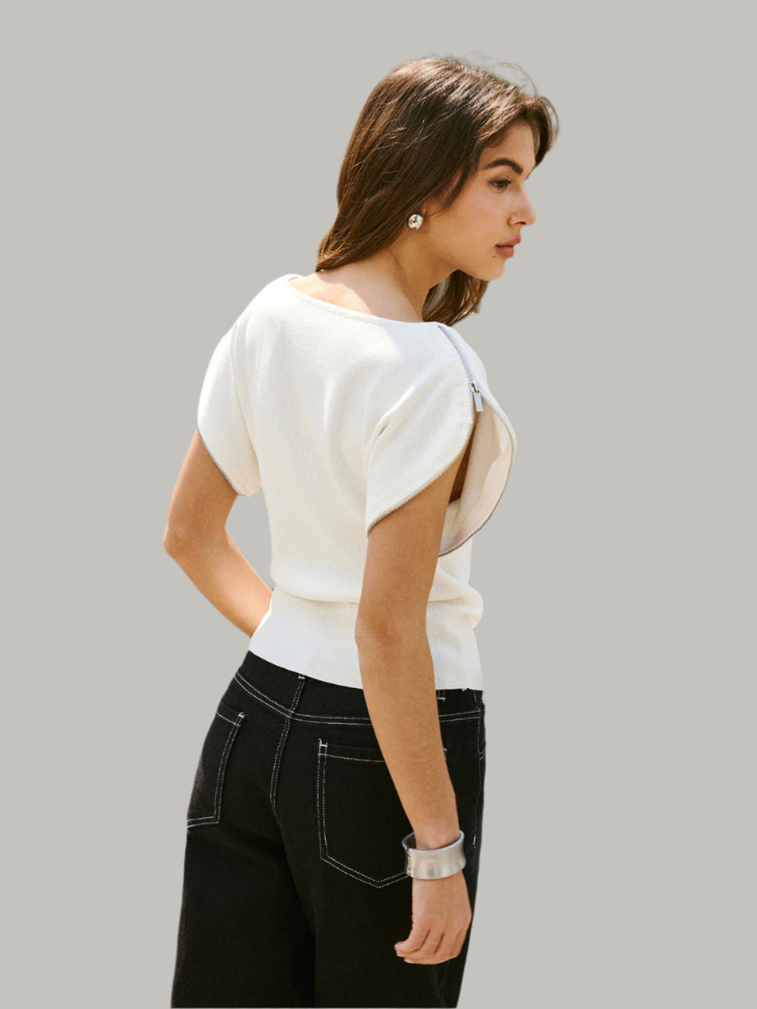 Witte gebreide top met pofmouwen