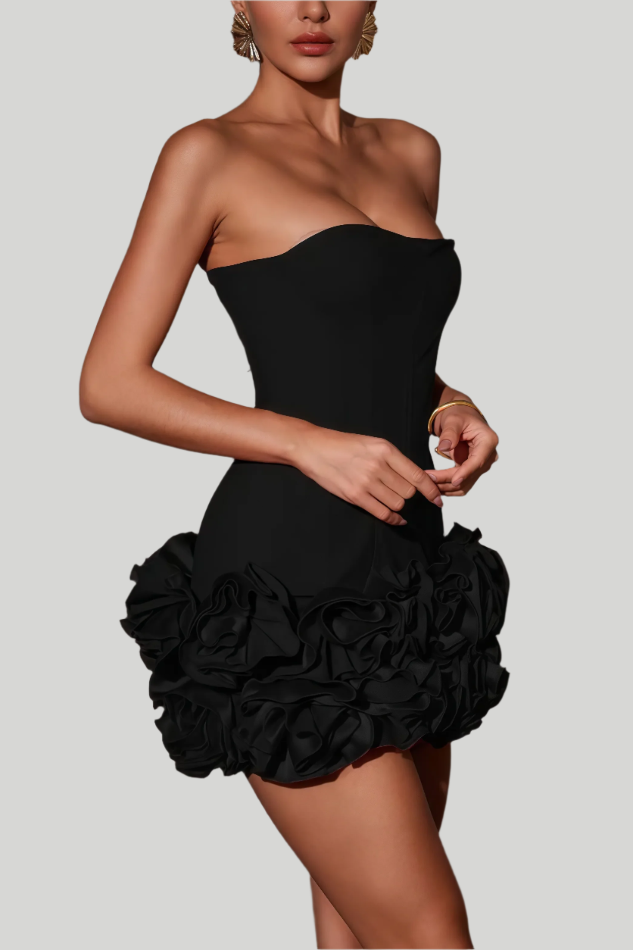 Strapless mini-jurk met ruche rok