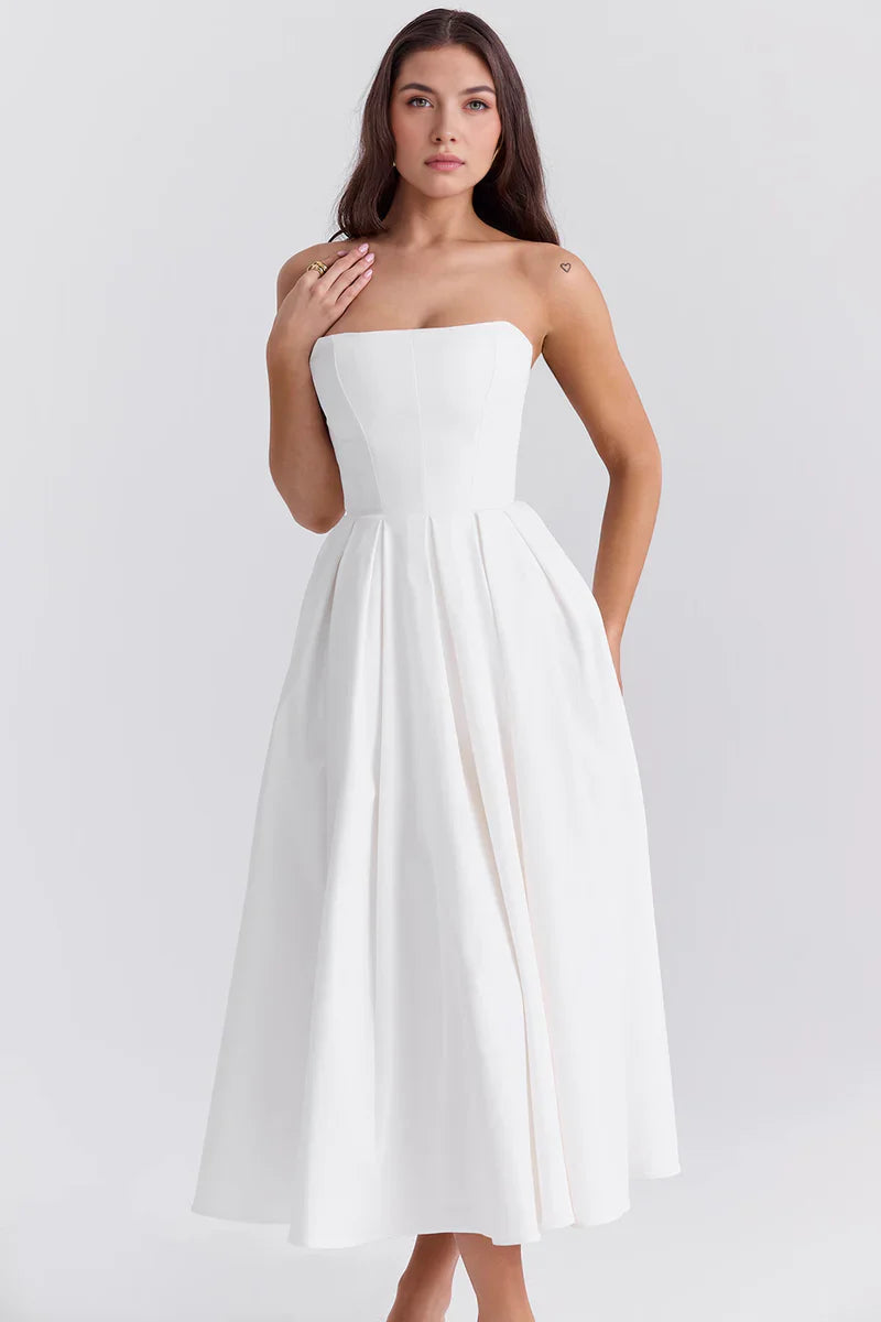 Strapless Midi Jurk met Plooirok