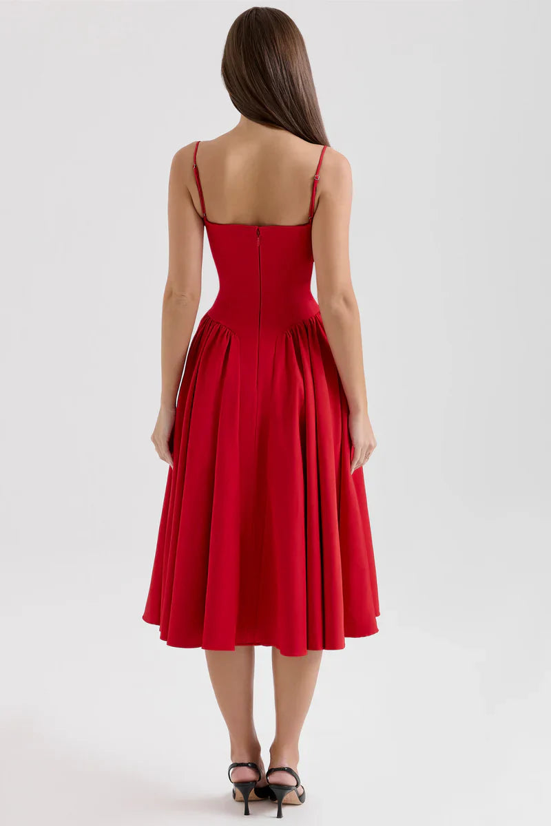 Corset Midi Jurk met Spaghettibandjes