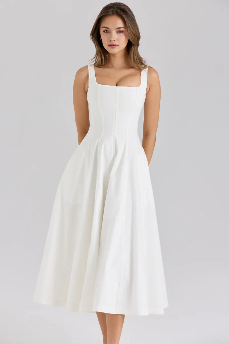 Fit & Flare Midi Jurk met Vierkante Hals